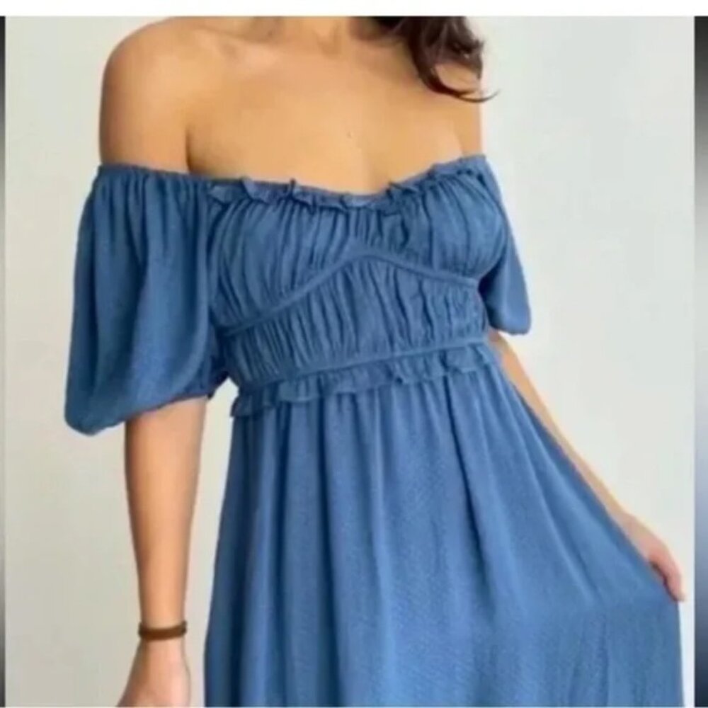 DRA Los Angeles Lola Puff Sleeve Midi Dress Peasant Swiss Dot (w/pockets!)